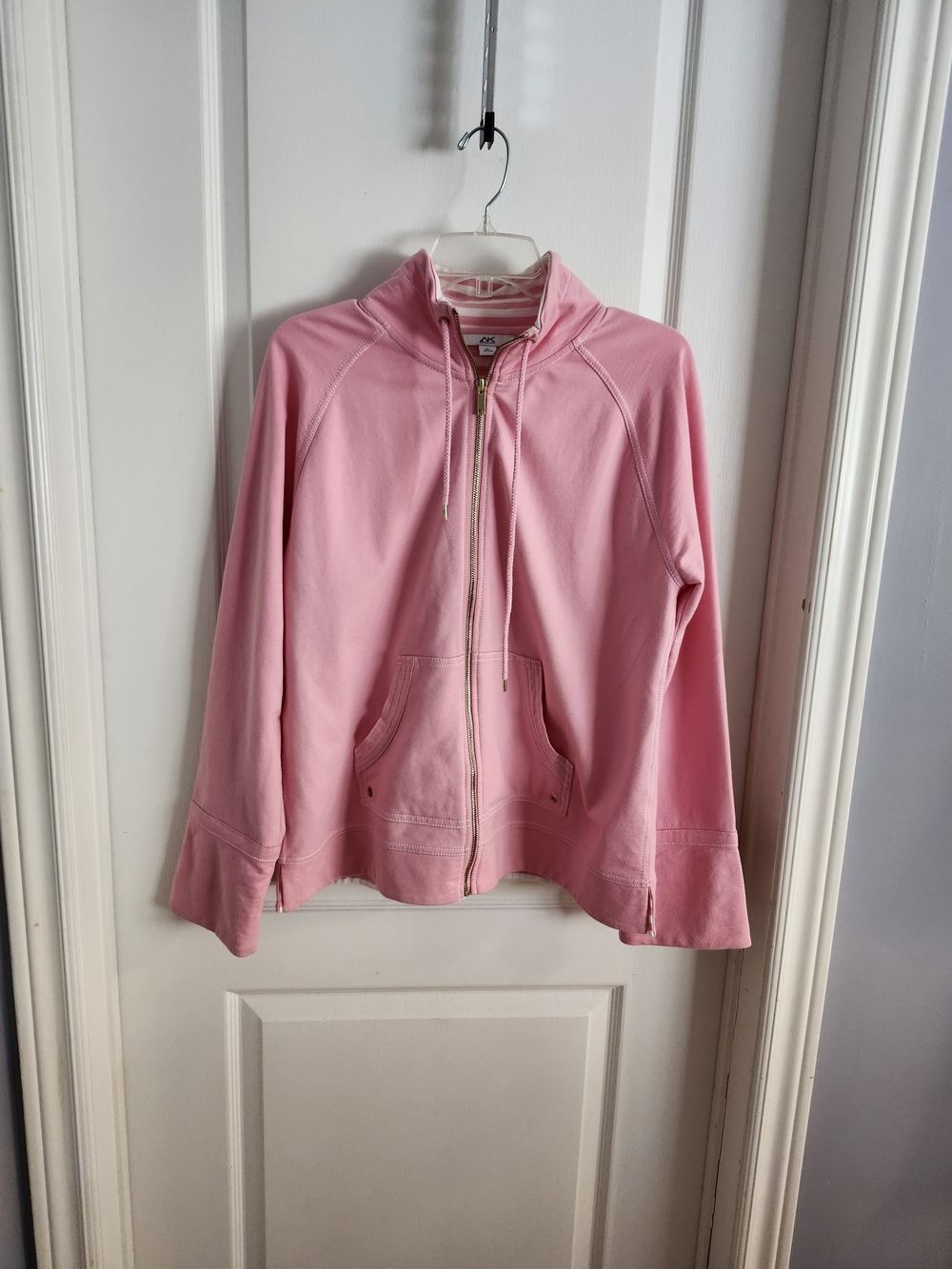 Anne Klein Sport Pink & White Striped Zip Hoodie